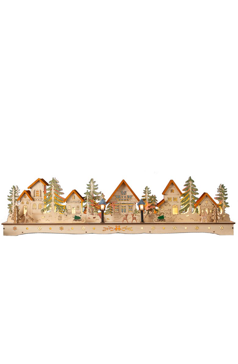 Balsam Hill Lit Wooden Christmas Mantel Village, Main, color, 