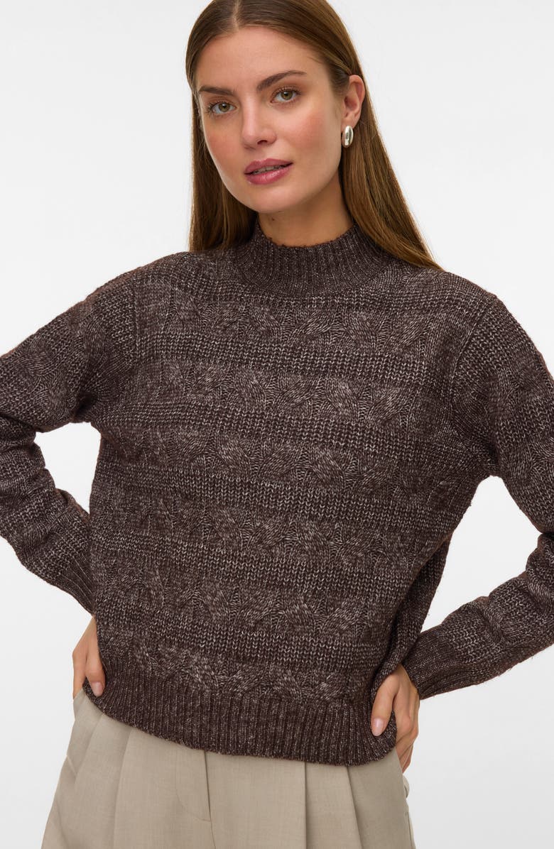 VERO MODA Virgo Cable Stripe Mock Neck Sweater, Alternate, color, Chocolate Torte