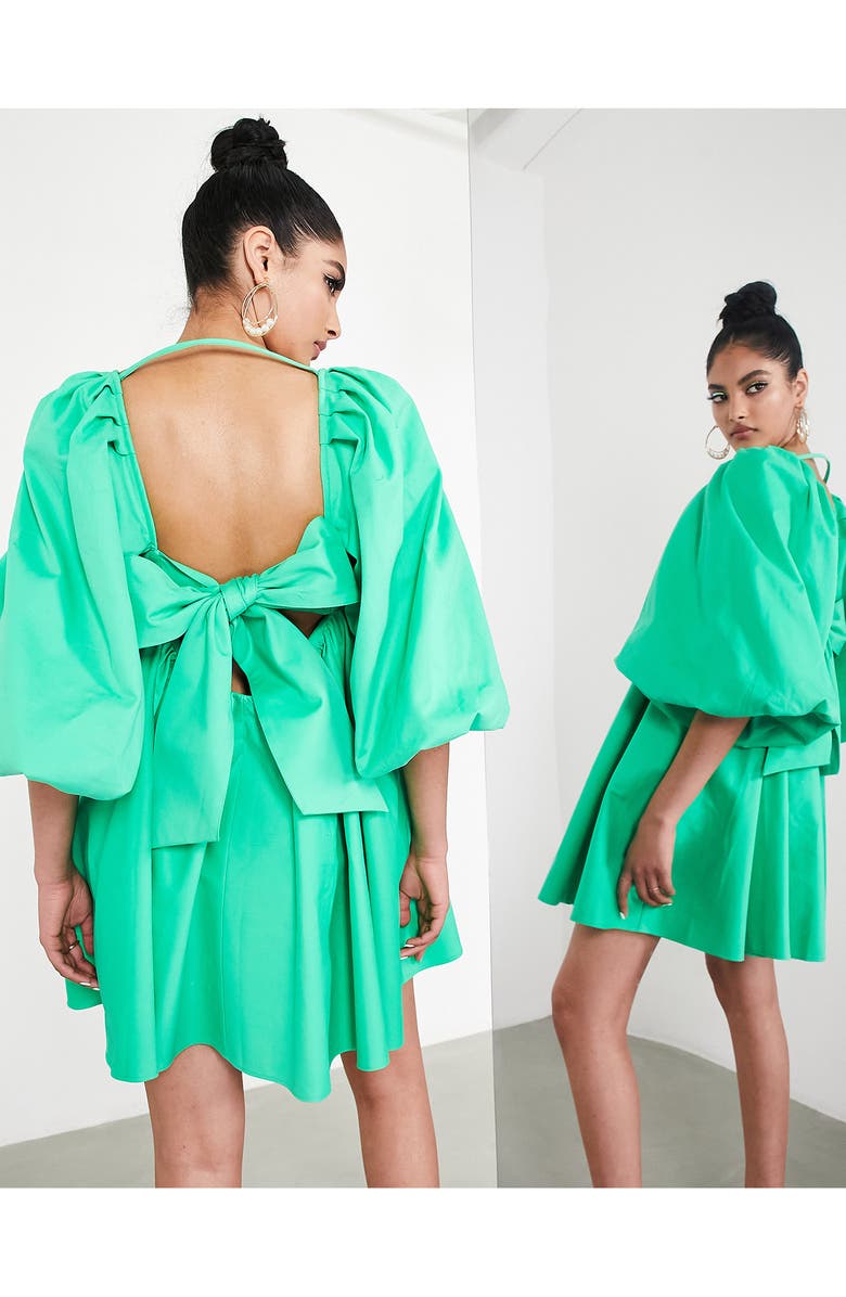 ASOS DESIGN EDITION Bow Back Cotton Babydoll Dress, Alternate, color, 