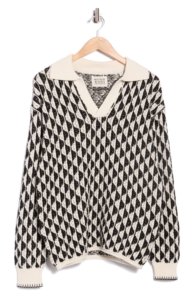 Scotch & Soda Textured Jacquard Johnny Collar Sweater, Main, color, White/ Pastel