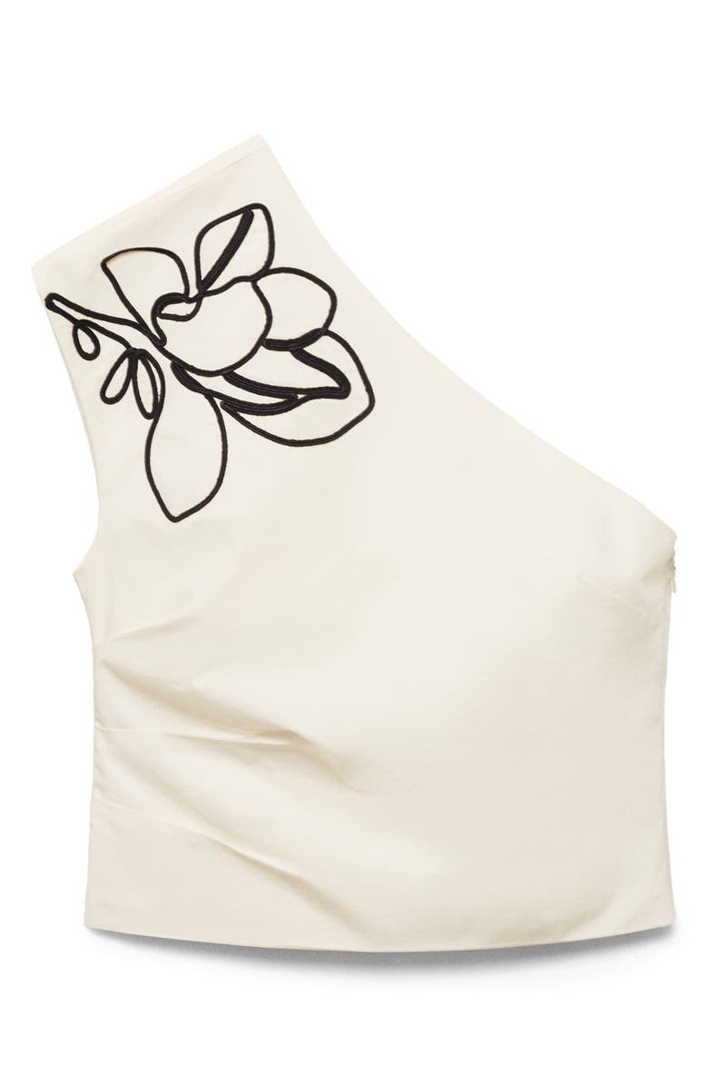 MANGO Floral Embroidery One-Shoulder Cotton Top, Alternate, color, Off White