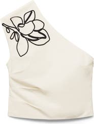 MANGO Floral Embroidery One-Shoulder Cotton Top