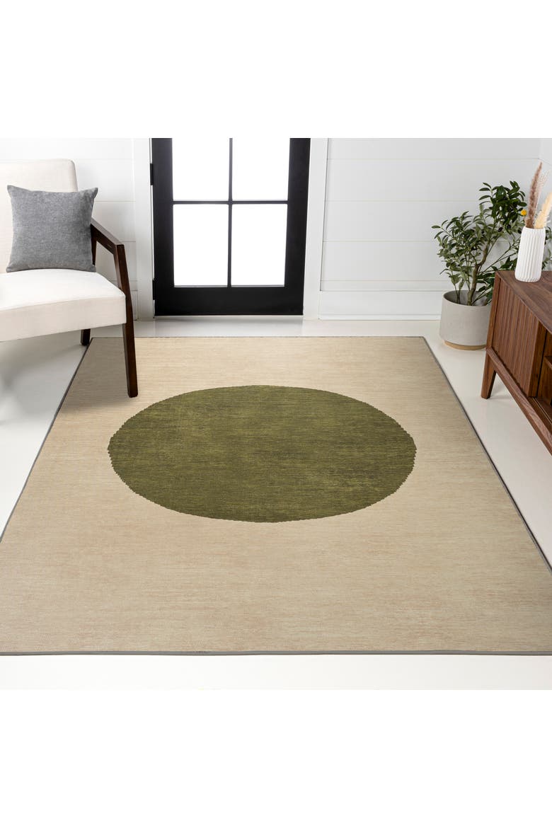 Cirkel Minimalist Geometric Dot Machine-Washable Area Rug, Alternate, color, Cream/Green