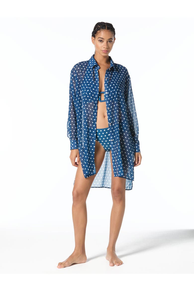 Classic Dot Cover Up Shirt Swim, Alternate, color, River Blue