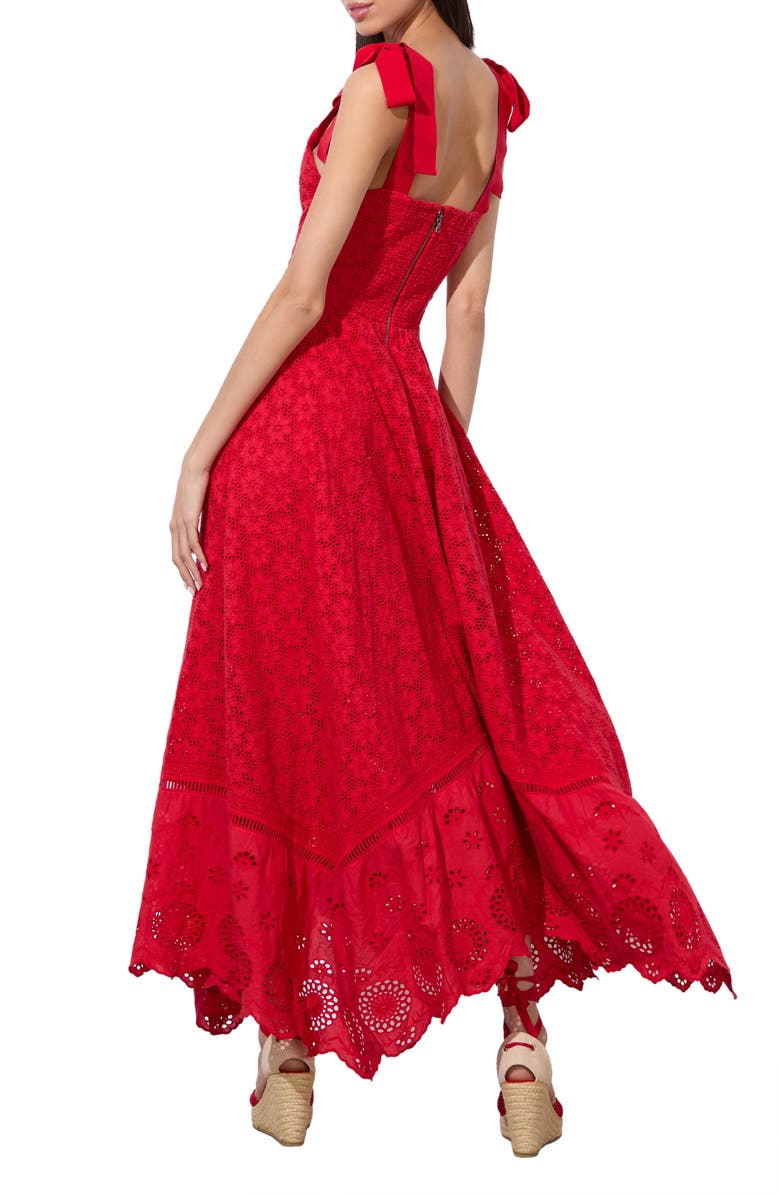 Alice + Olivia Rosalee Tie Strap Eyelet Cotton Sundress, Alternate, color, 