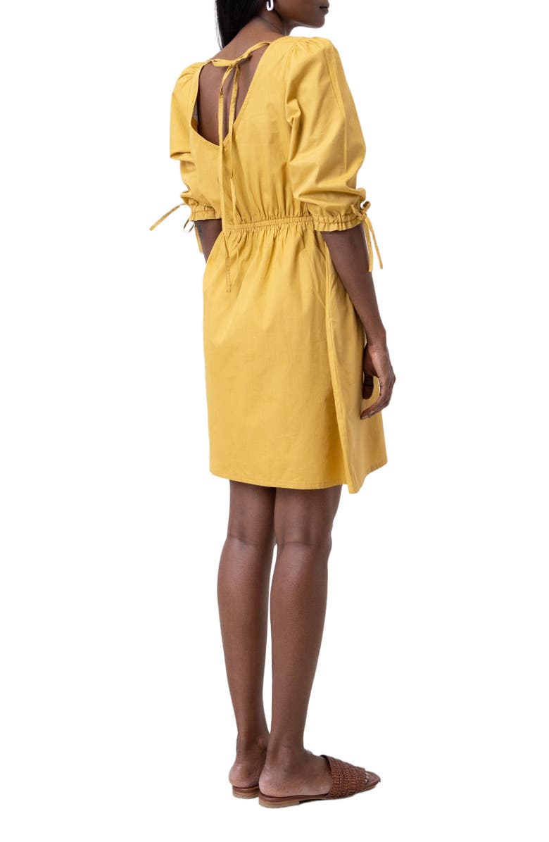 Reistor Gathered Elbow Sleeve Short Dress, Alternate, color, Mustard
