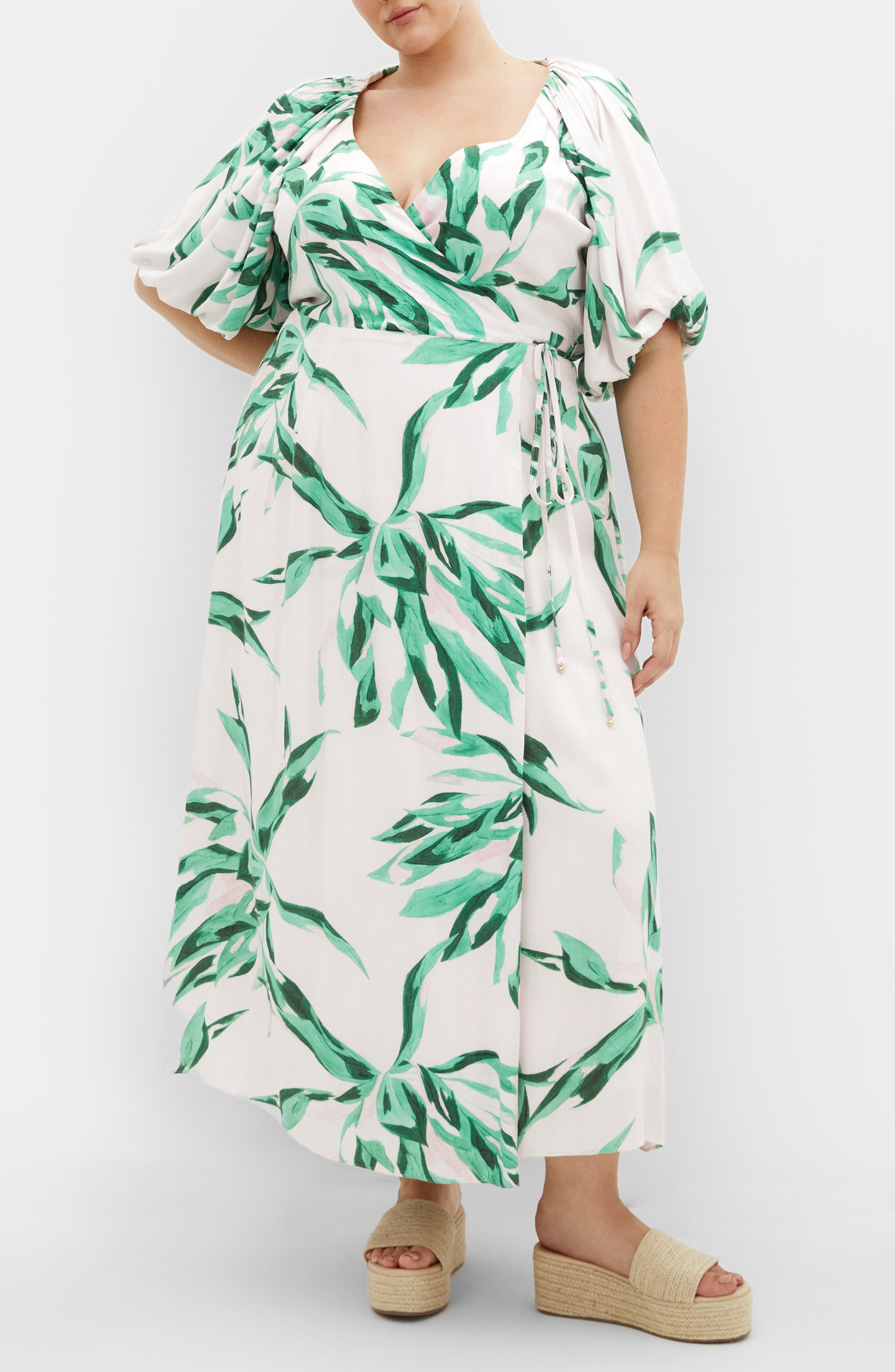City Chic Leilani Leaf Print Maxi Dress