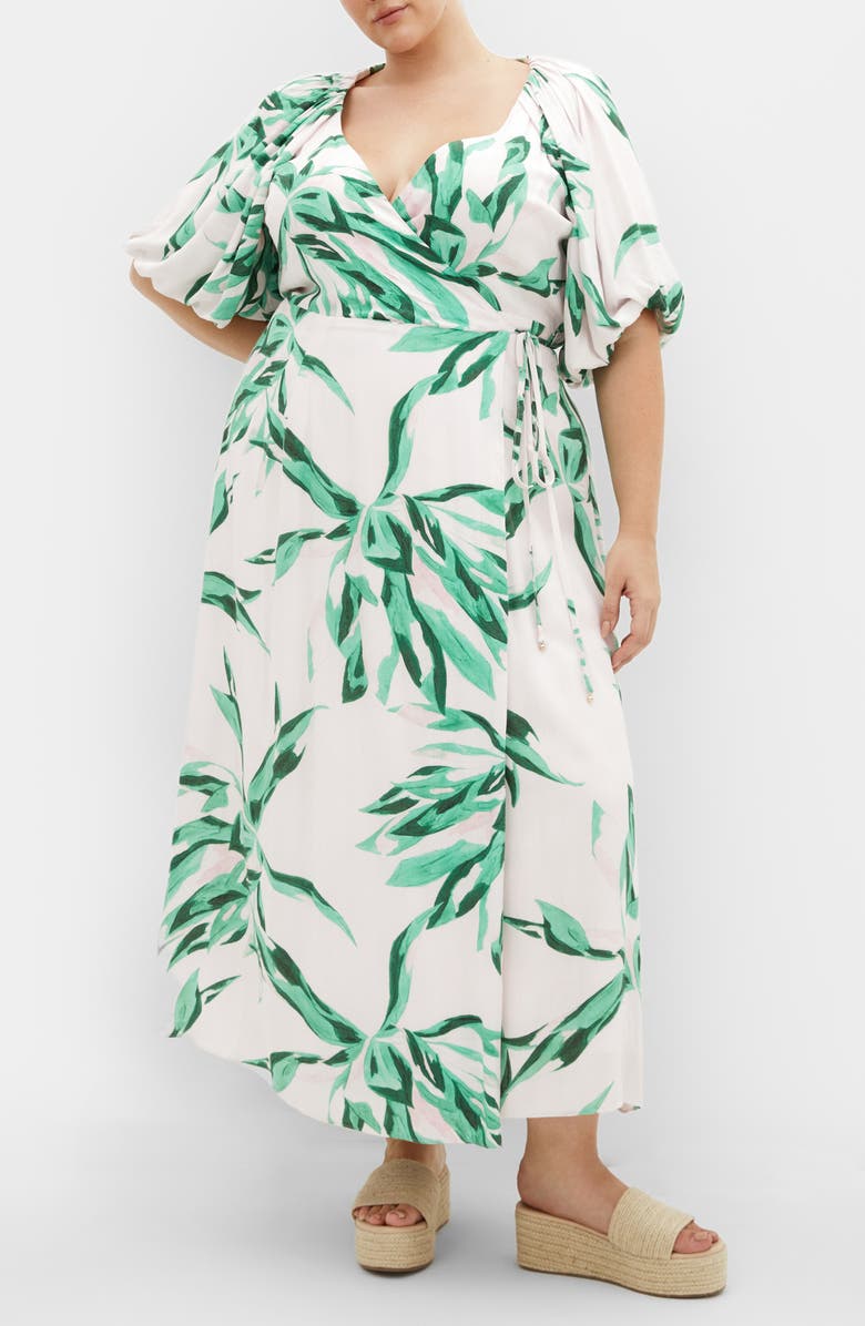 City Chic Leilani Leaf Print Maxi Dress, Main, color, 