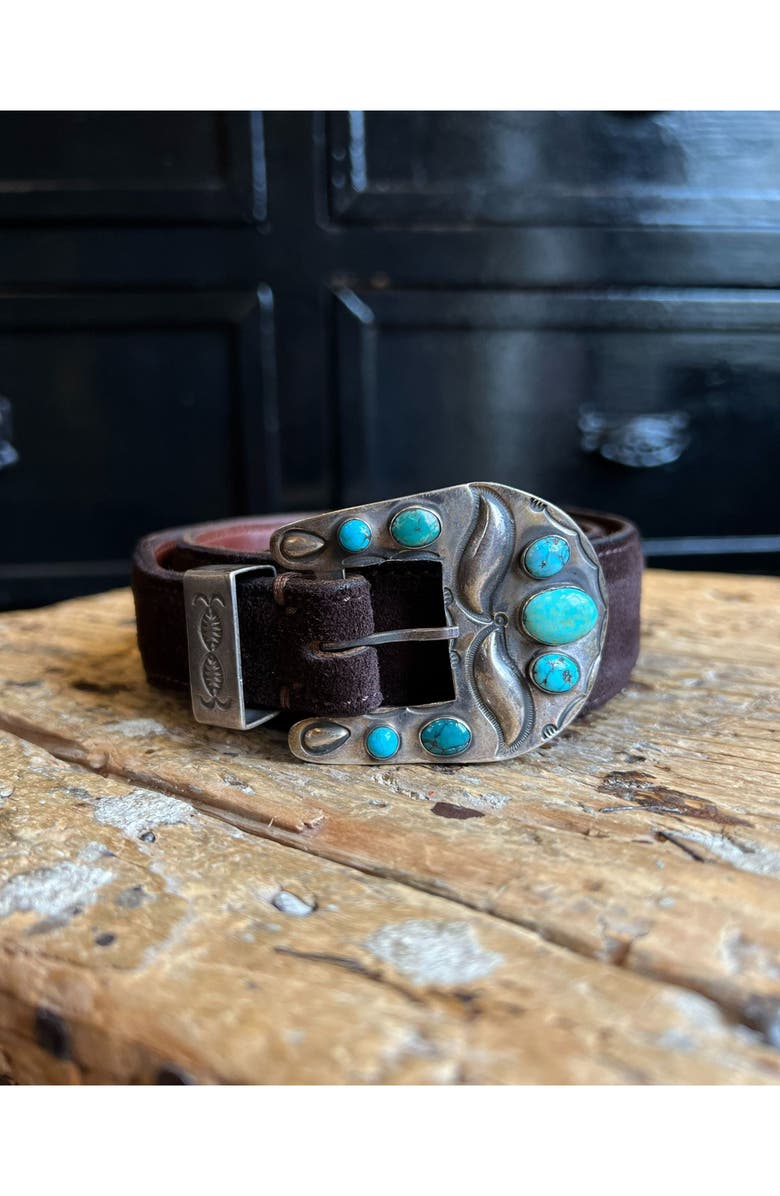 Fortela Turquoise Leather Belt, Main, color, Brown