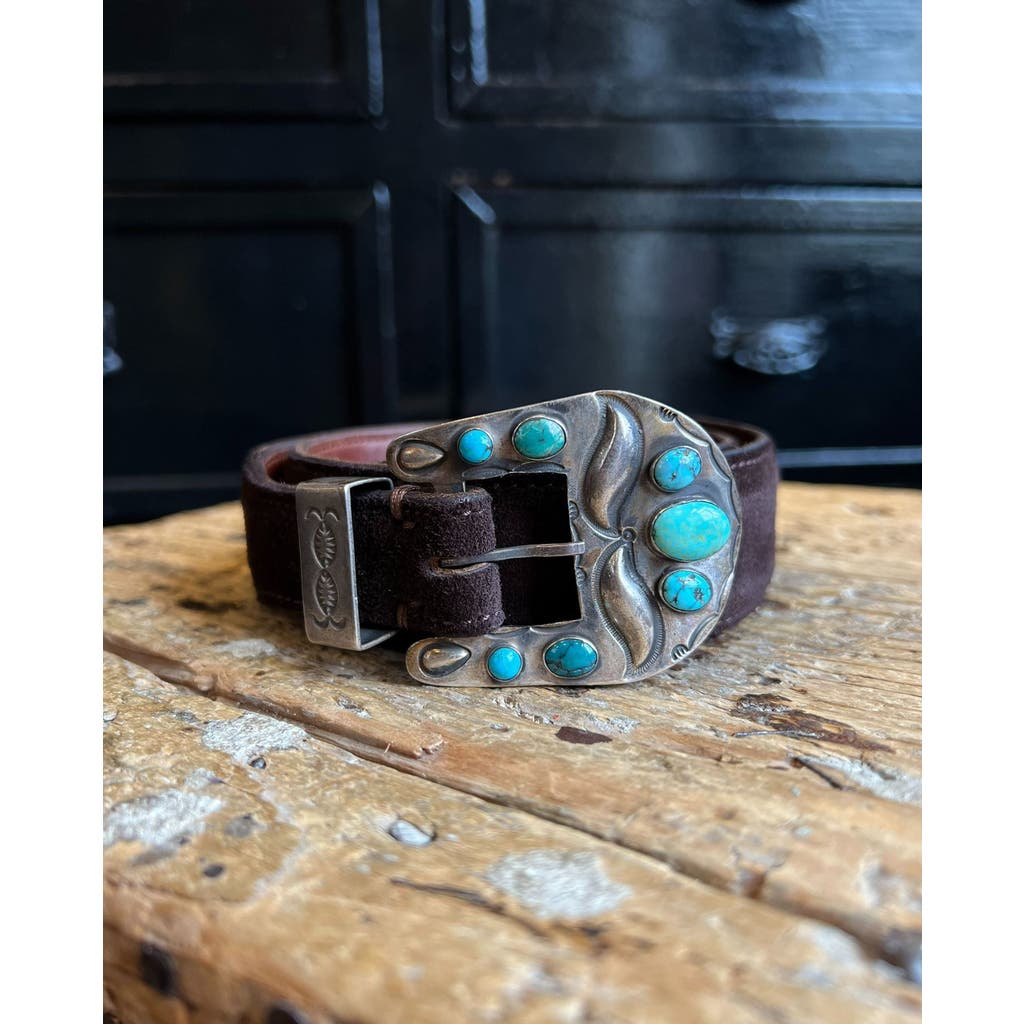 Fortela Turquoise Leather Belt In Brown