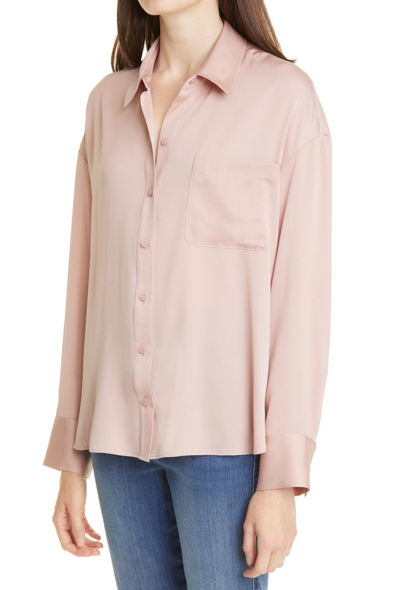 Relaxed Stretch Silk Shirt, Alternate, color, PINK ADOBE