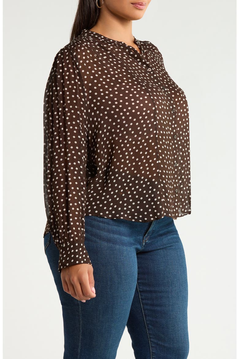 Shirred Chiffon Button-Up Shirt, Alternate, color, BROWN M- IVORY QUYNH DOT