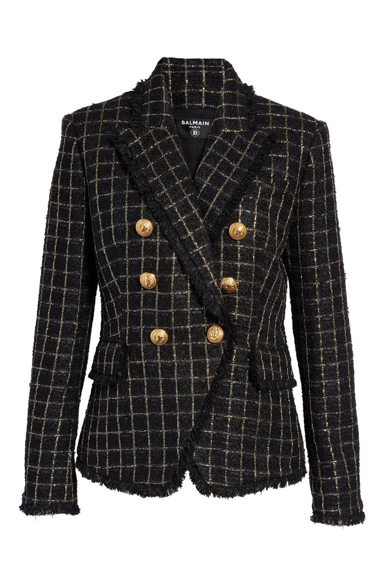 Metallic Check Tweed Jacket, Main, color, EAD NOIR/ OR EAD