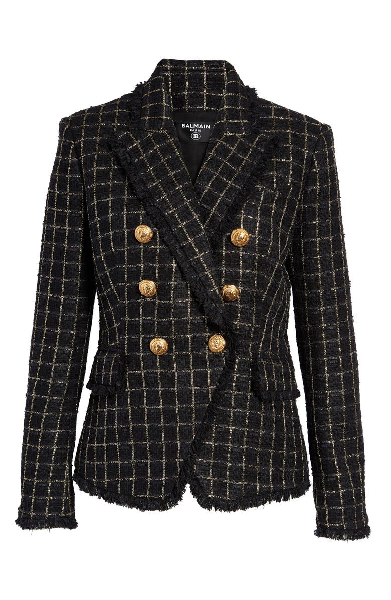 Balmain Metallic Check Tweed Jacket, Main, color,