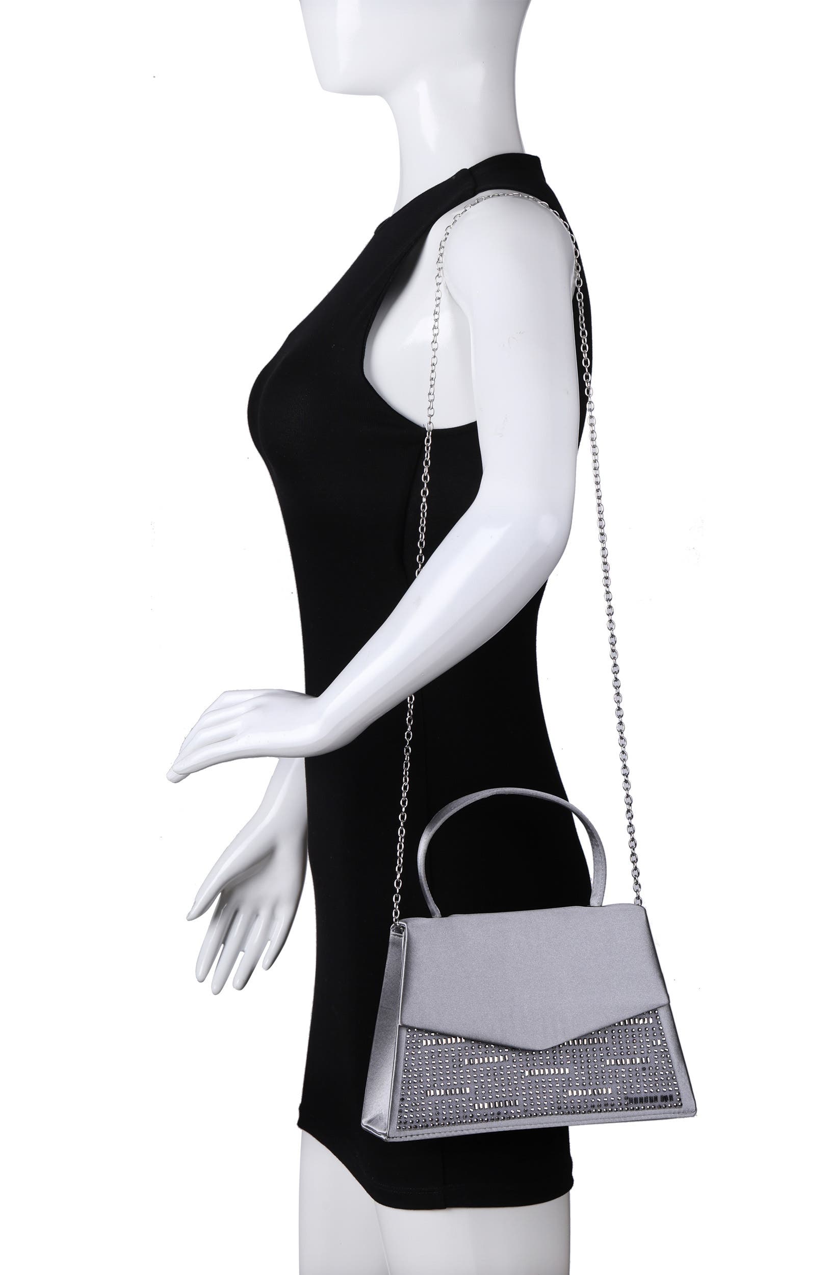 Linda Crystal Satin Clutch, Alternate, color, PEWTER