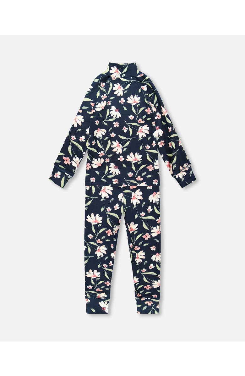 Deux par Deux Two-Piece Thermal Underwear Set Flower, Alternate, color, Navy