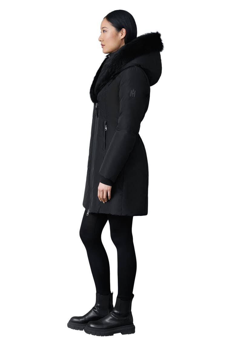 Kay Water Resistant Down Coat with Genuine Shearling Trim, Alternate, color, BLACK