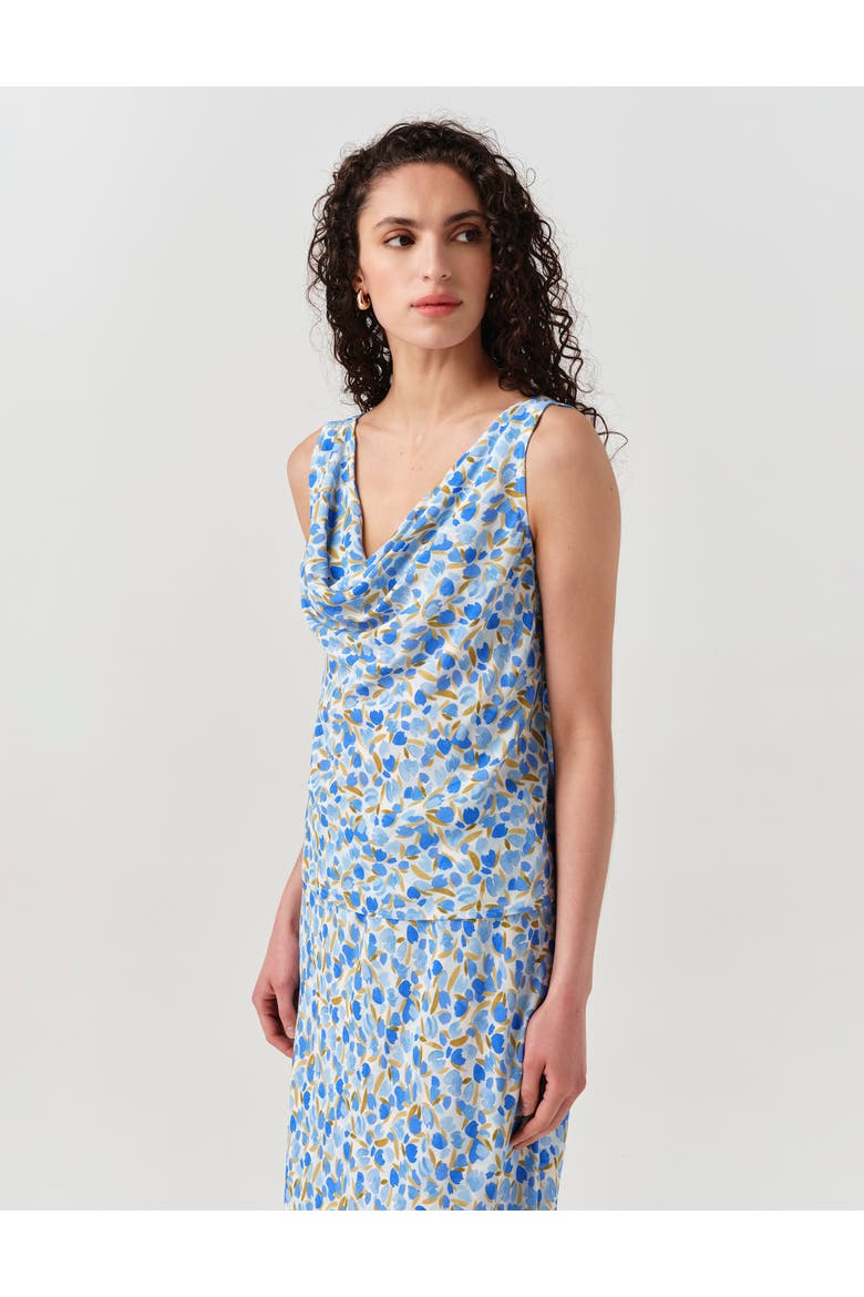 Nyla Cowl Neck Satin Top, Main, color, Blue Tulip