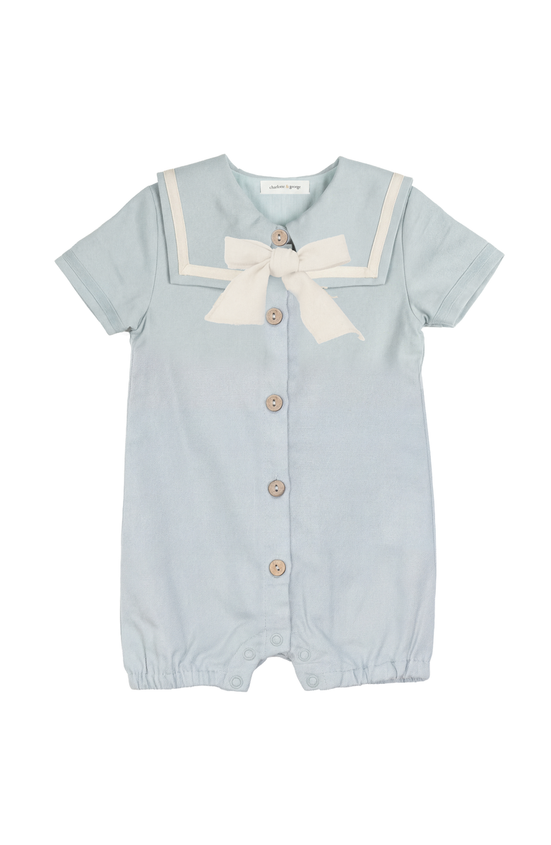 Charlotte & George Short Puff Sleeves Romper in Woven Fabric, Main, color, Dusty Blue