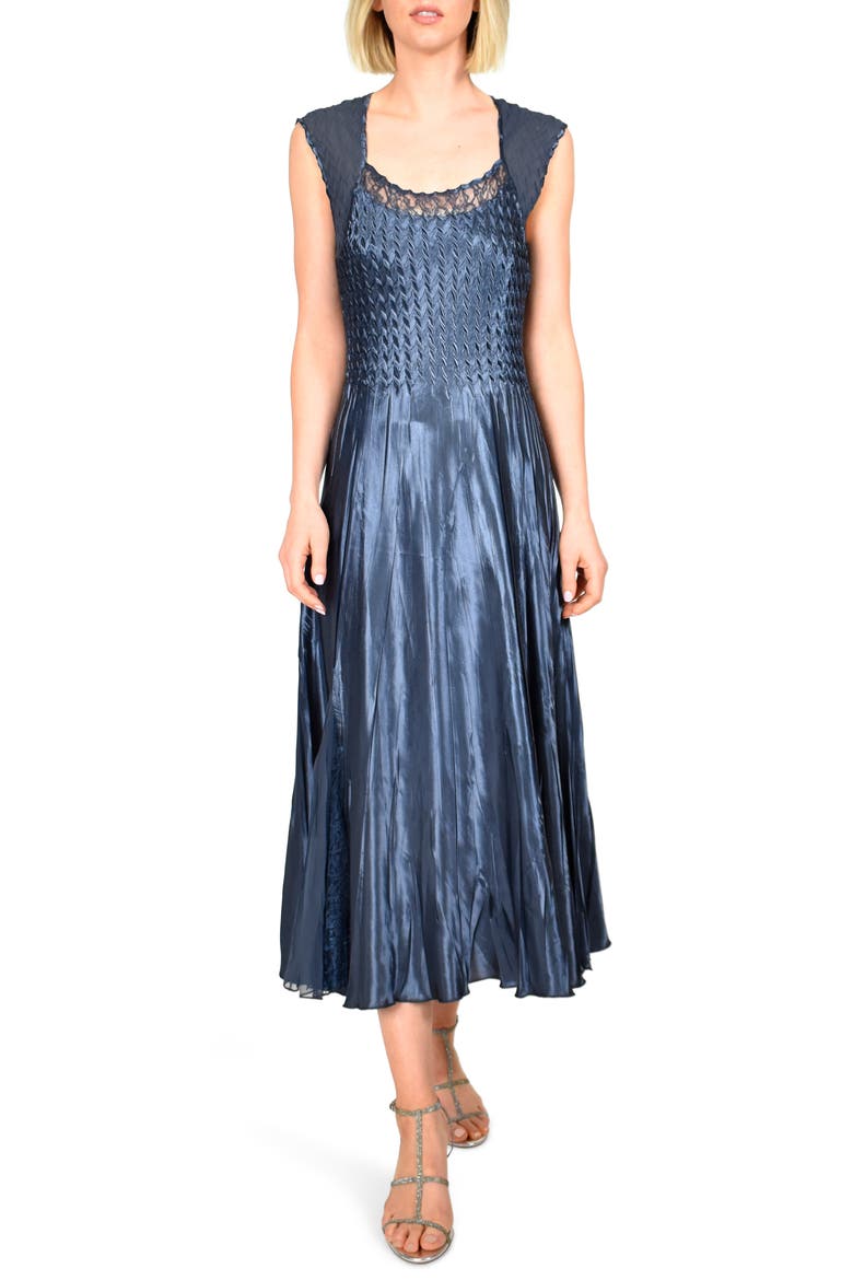 Charmeuse Midi Dress with Jacket, Alternate, color, ECLIPSE
