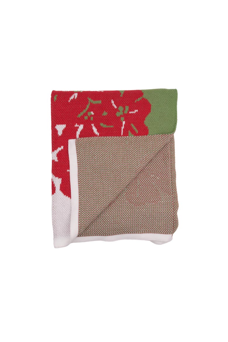 Red Geranium Indoor and Outdoor Knit Throw Blanket, Alternate, color, Green