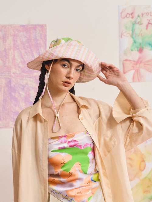 Lost Pattern Nyc Frida X Lost Pattern "frida's Garden" Cotton Reversible Sun Hat In Multi