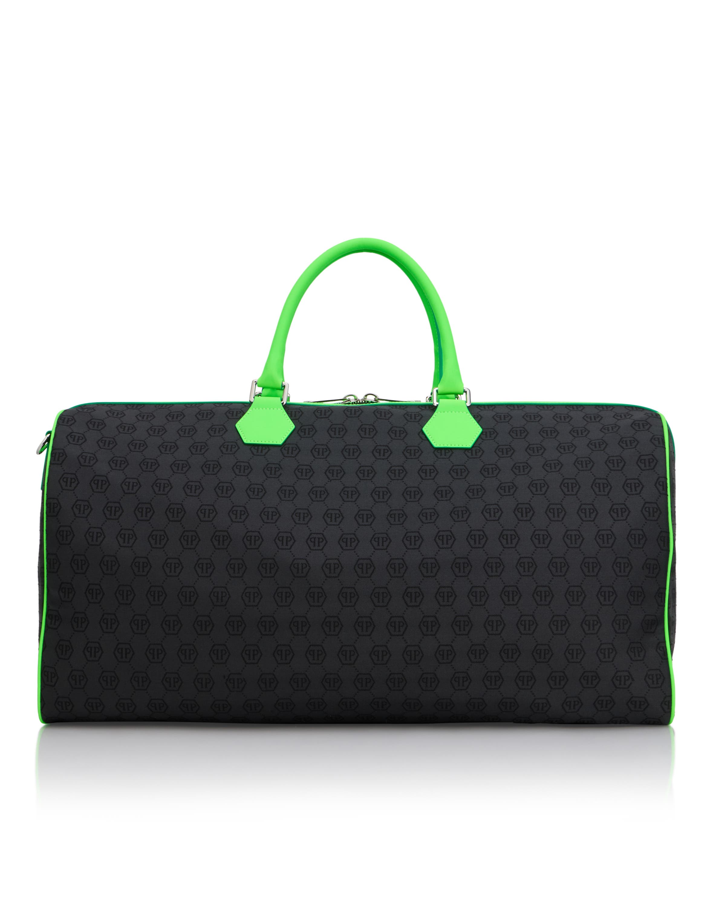 Weekend Bag Jacquard Monogram Men, Alternate, color, black+greenfluo