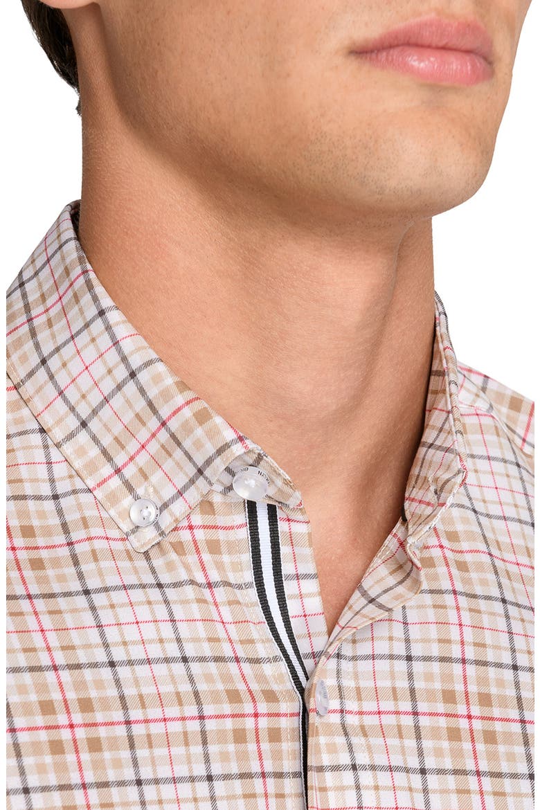 Plaid Woven Short Sleeve Basic, Alternate, color, TAN