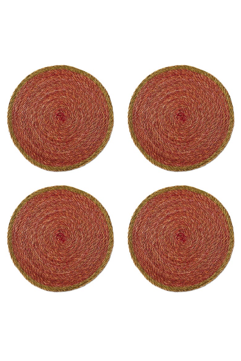 Overstitch Seagrass Placemat Set of 4 Red-Round, Main, color, Red