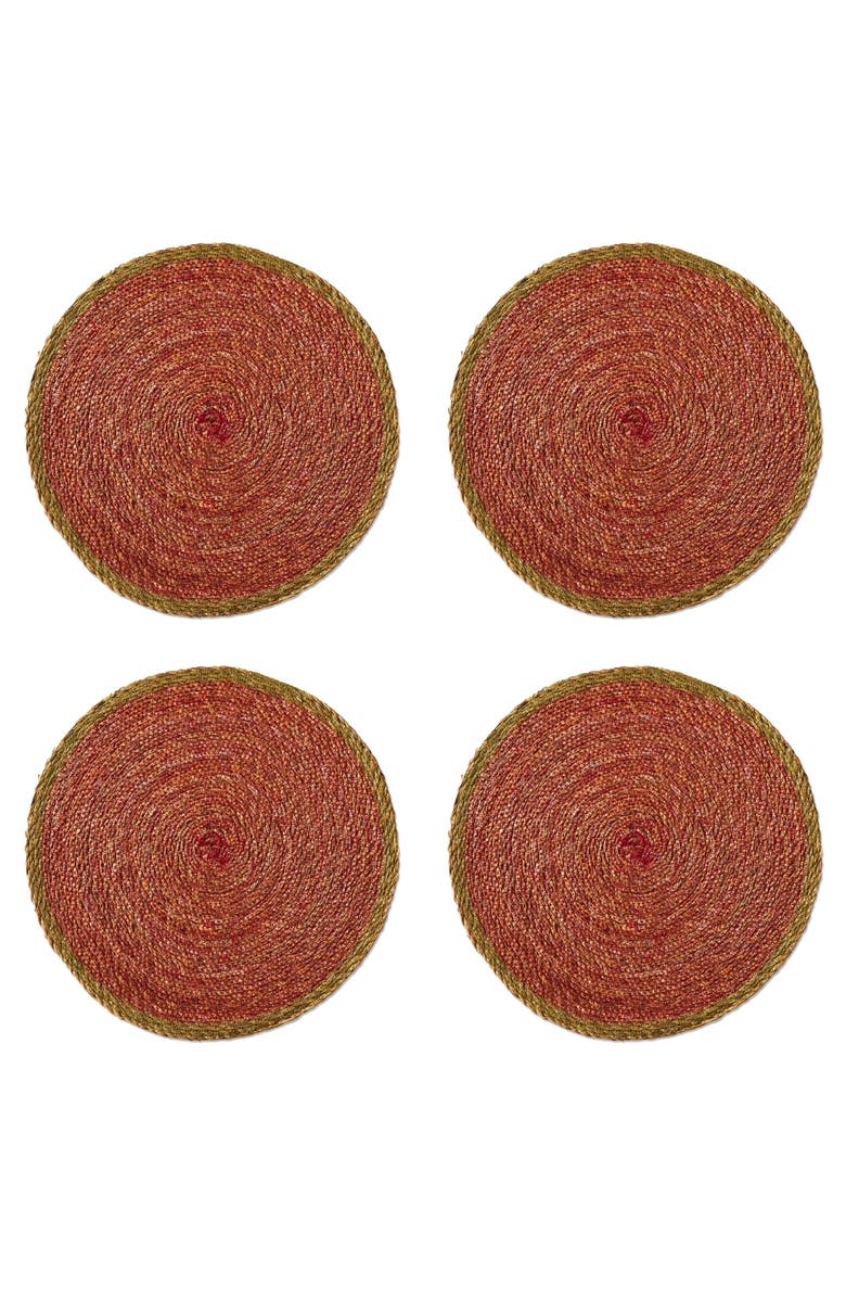 tag Overstitch Seagrass Placemat Set of 4 Red-Round, Main, color, Red