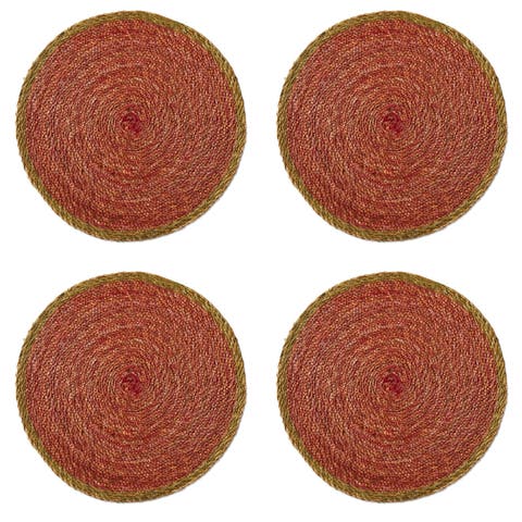 Overstitch Seagrass Placemat Set of 4 Red-Round