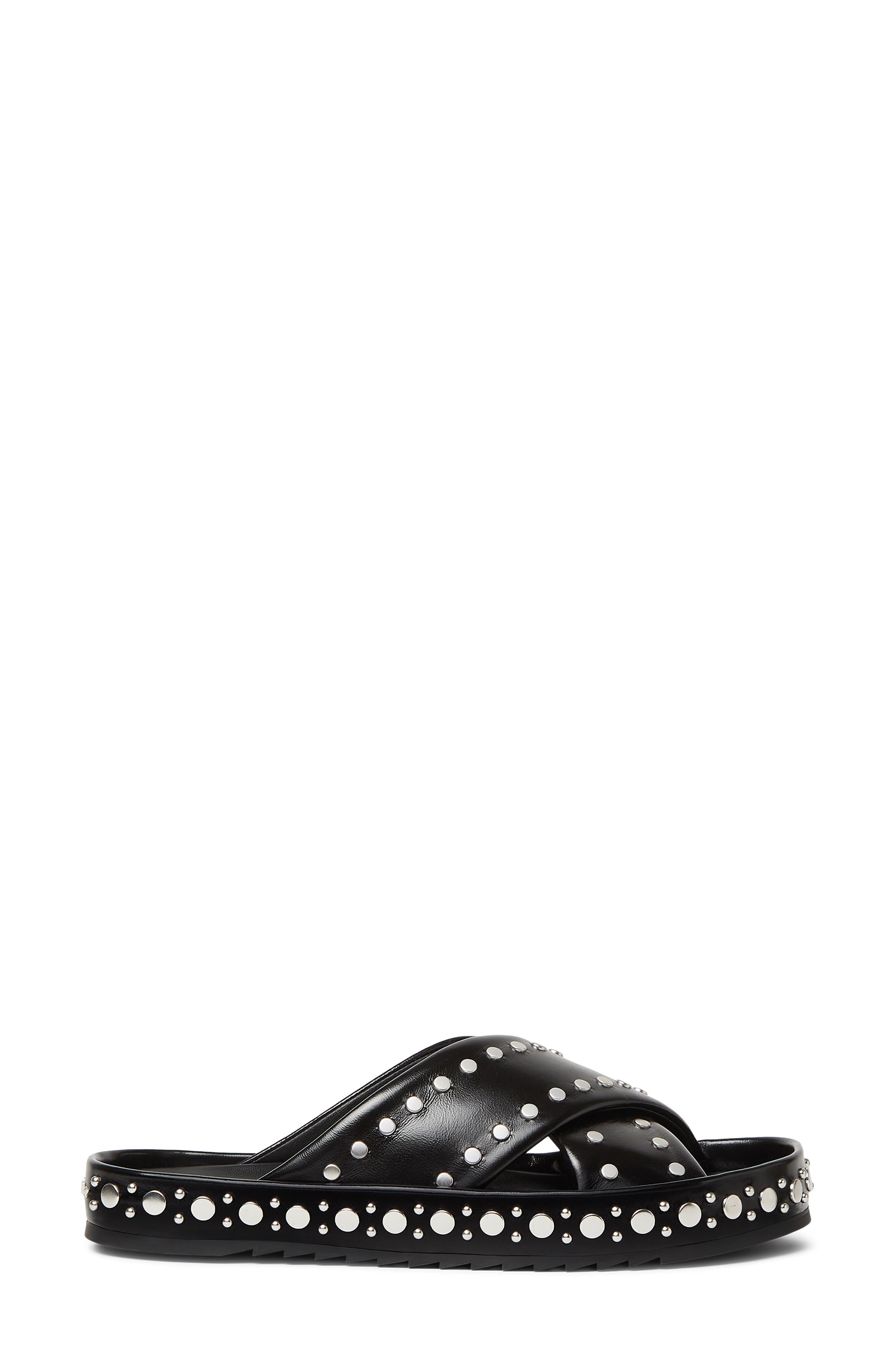 Leather Studded Slide Sandal, Alternate, color, F05U0 NERO PALLADIO