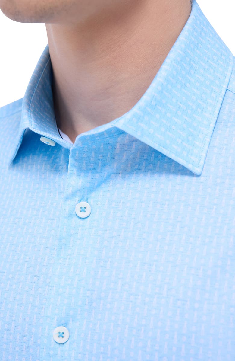 Bugatchi Miles OoohCotton<sup>®</sup> Bowling Pin Print Short Sleeve Button-Up Shirt, Alternate, color, Ice