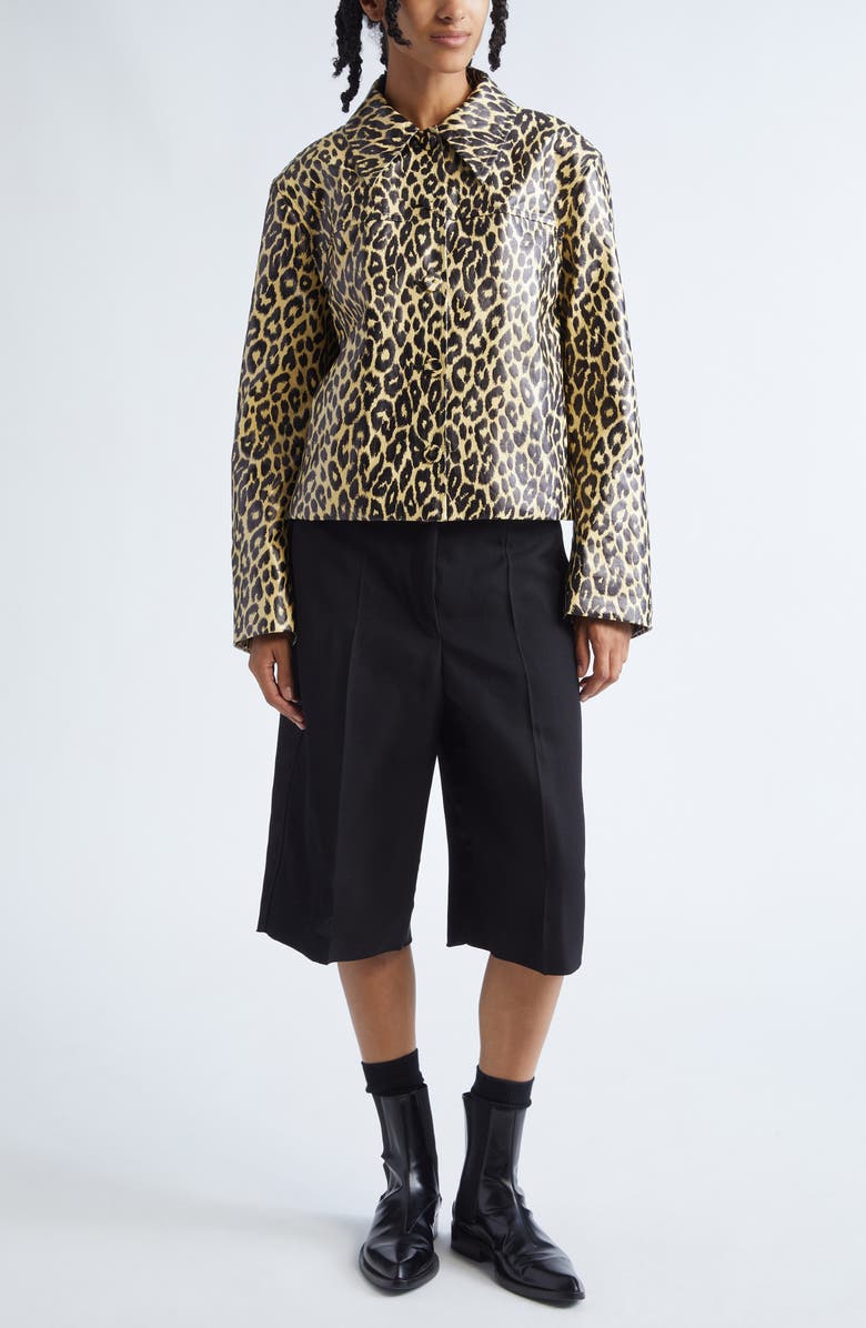 Jil Sander Leopard Print Coated Linen Crop Jacket, Alternate, color, Canvas Beige