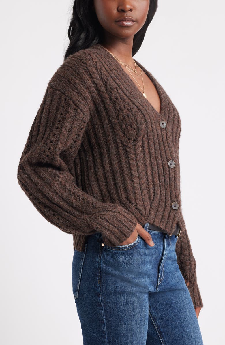 Treasure & Bond Chevron Hem Cable Cardigan, Alternate, color, Brown Malicacia