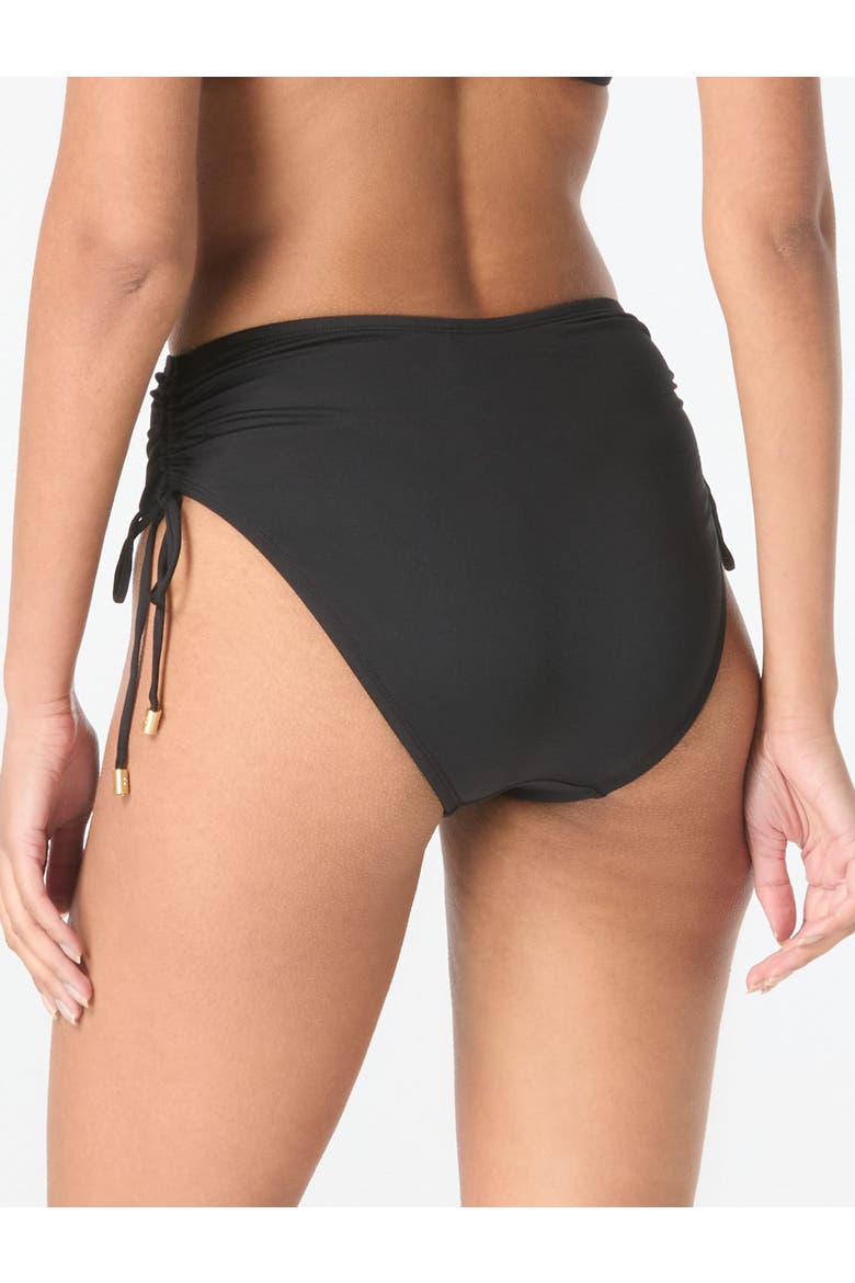 Inspire Shirred High Waist Bikini Swim Bottom, Alternate, color, Cast-Black