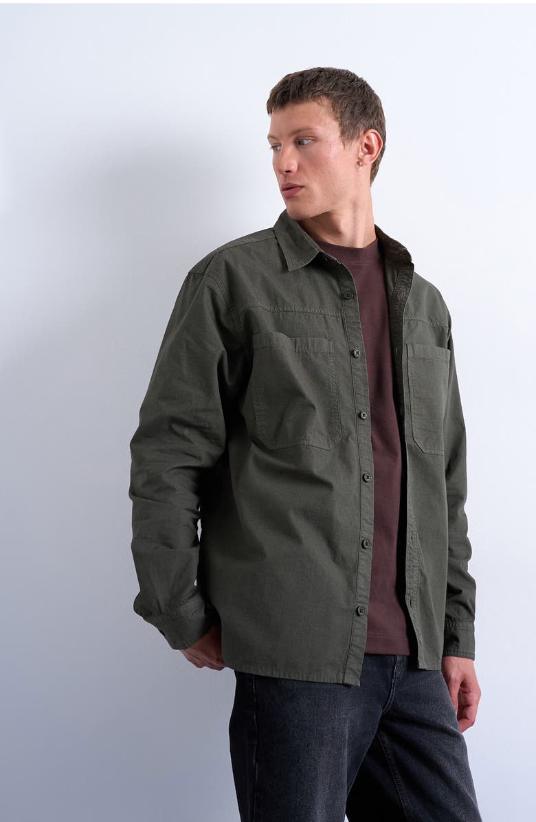 Topman Regular Fit Ripstop Button-Up Shirt, Alternate, color, Khaki