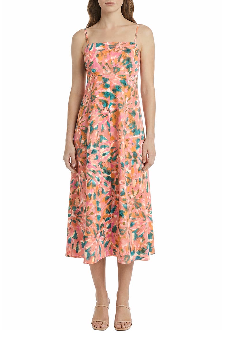 Floral Empire Waist Stretch Cotton Midi Dress, Main, color, PINK/ GREEN