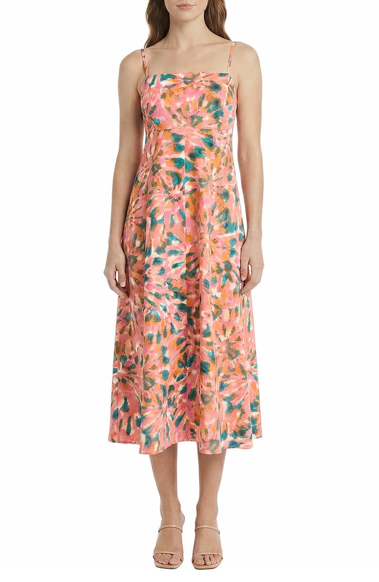 The Good Journey Floral Empire Waist Stretch Cotton Midi Dress, Main, color, Pink/ Green