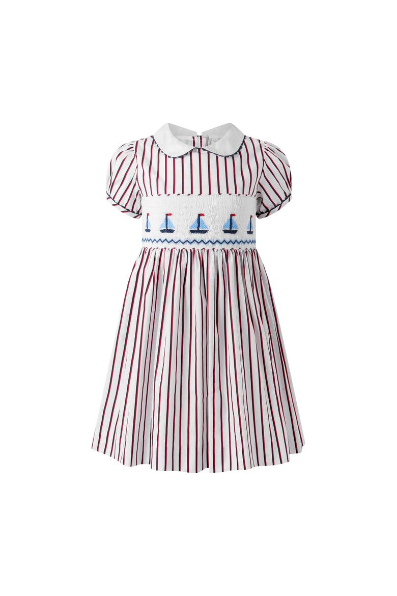 Sailboat Smocked Stripe Dress, Main, color, Ivory