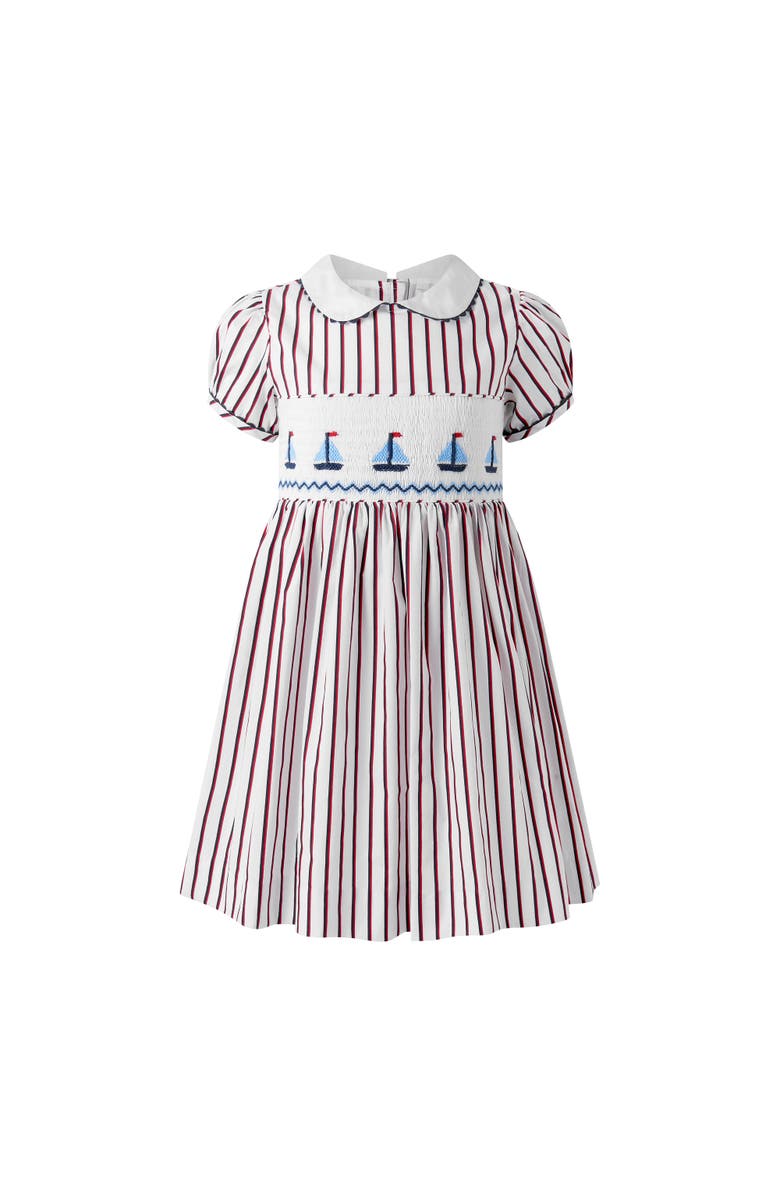 Rachel Riley Sailboat Smocked Stripe Dress, Main, color, Ivory