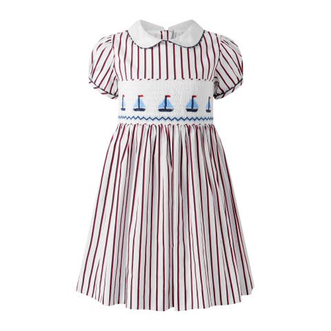 Sailboat Smocked Stripe Dress (Toddler, Little Kid, Big Kid)