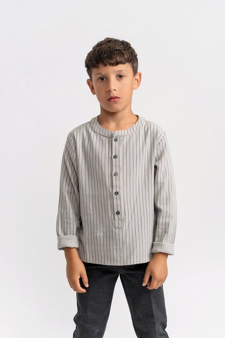 Woven Striped Button Up Shirt, Alternate, color, Grey