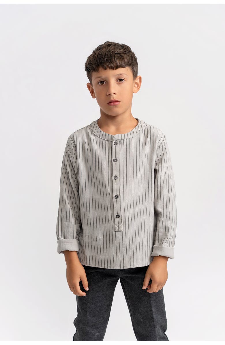 Charlotte & George Woven Striped Button Up Shirt, Alternate, color, Grey