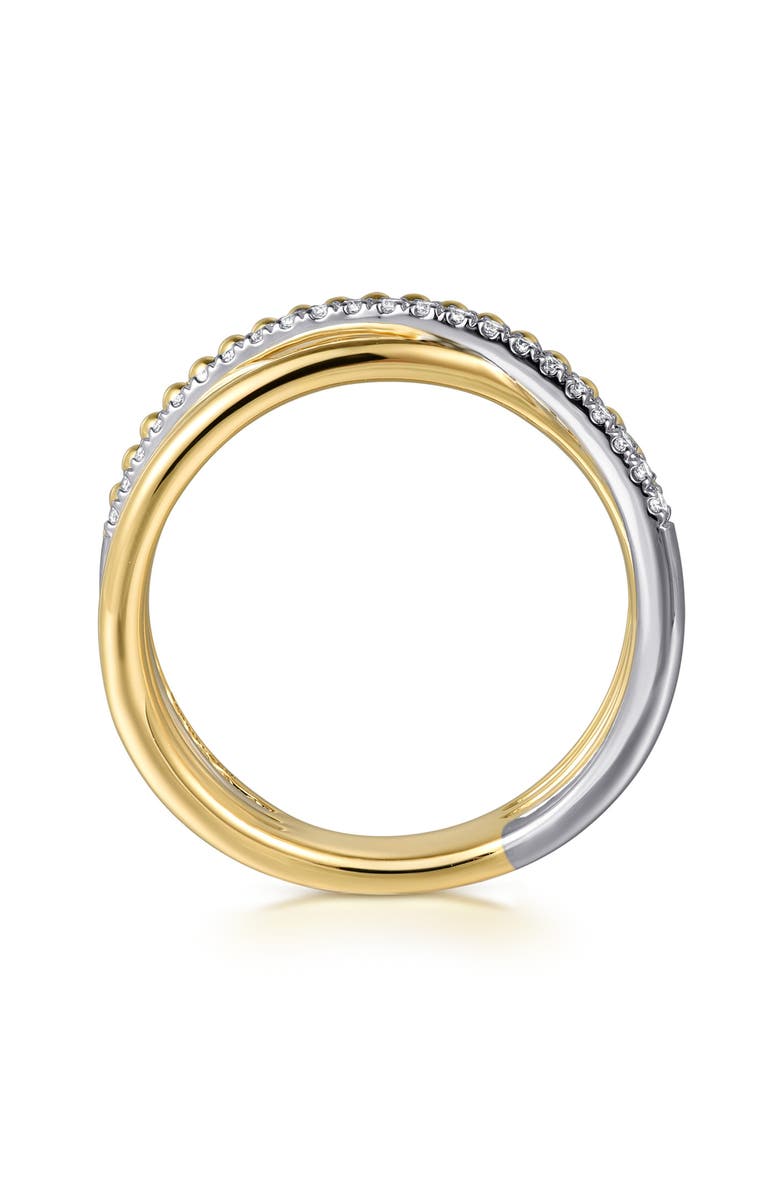 Gabriel & Co. Bujukan Two-Tone 14K Gold & Diamond Crisscross Ring, Alternate, color, Two Tone