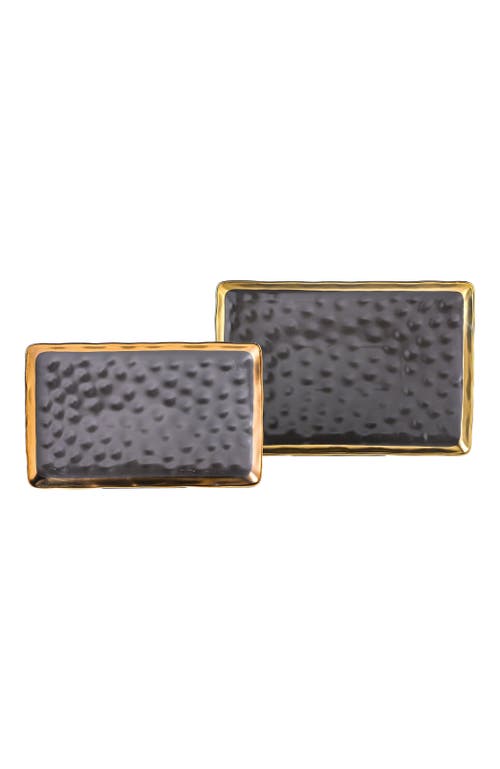 Stone Lain Florian Porcelain 2-piece Serving Rectangular Plate Set In Black
