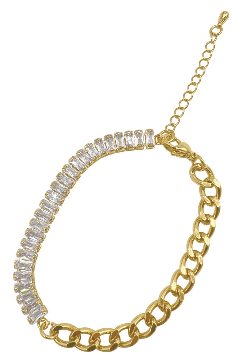 14K Gold Plate Baguette Crystal Chain Bracelet, Main, color, GOLD