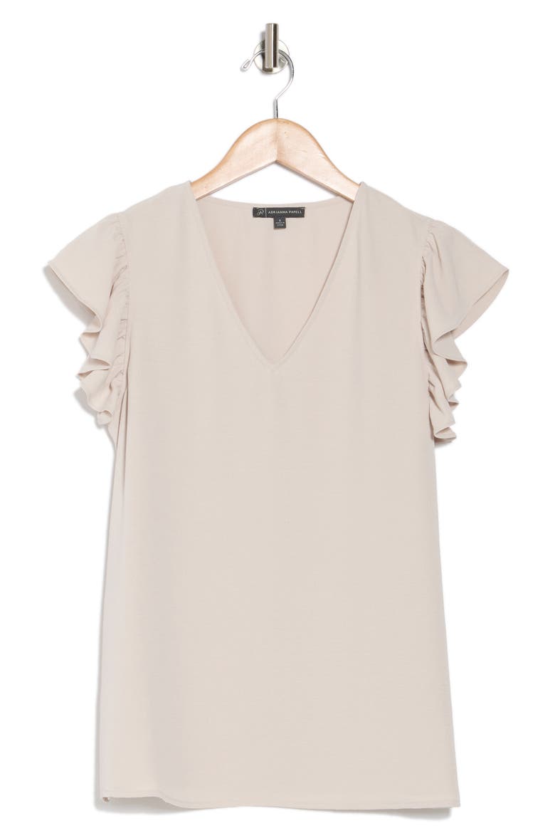 Flutter Sleeve Crinkled Satin Blouse, Alternate, color, PEBBLE