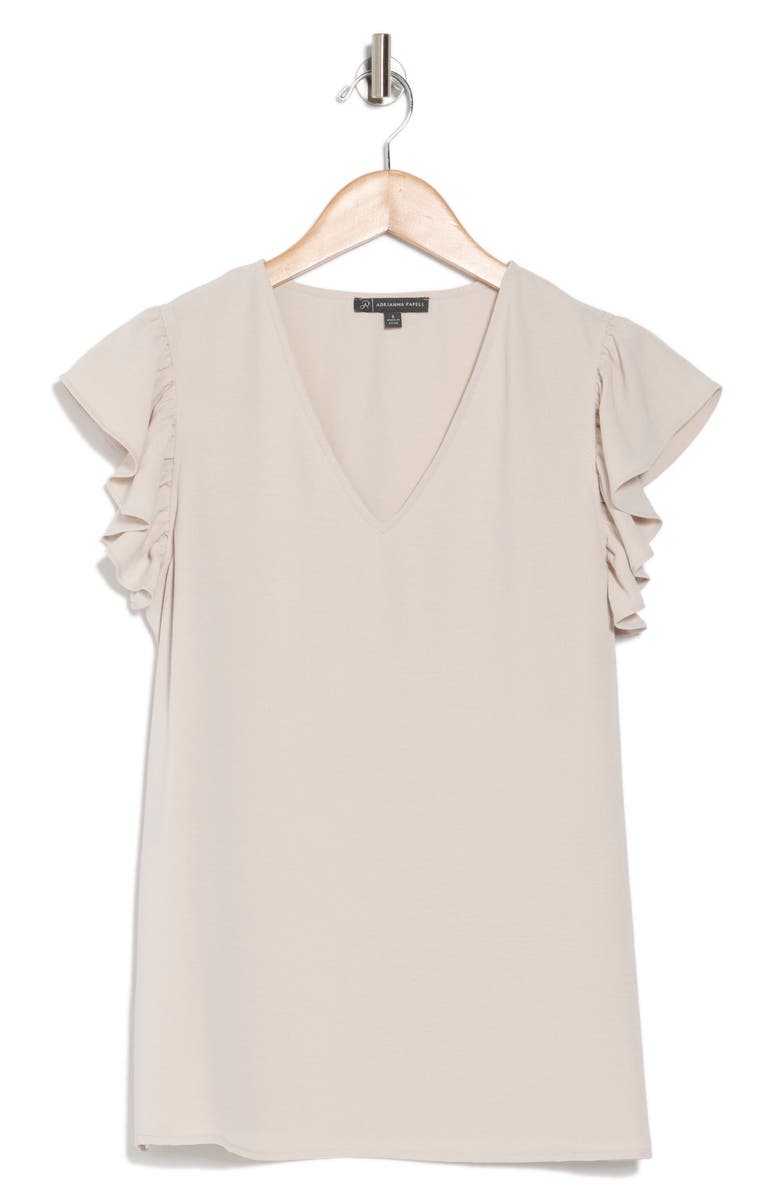 Adrianna Papell Flutter Sleeve Crinkled Satin Blouse, Alternate, color, Pebble