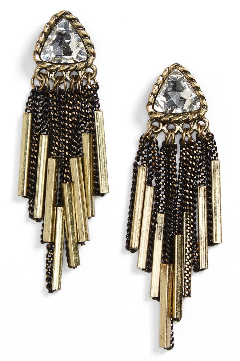 Beaded Fringe Crystal Earrings, Main, color, BLACK